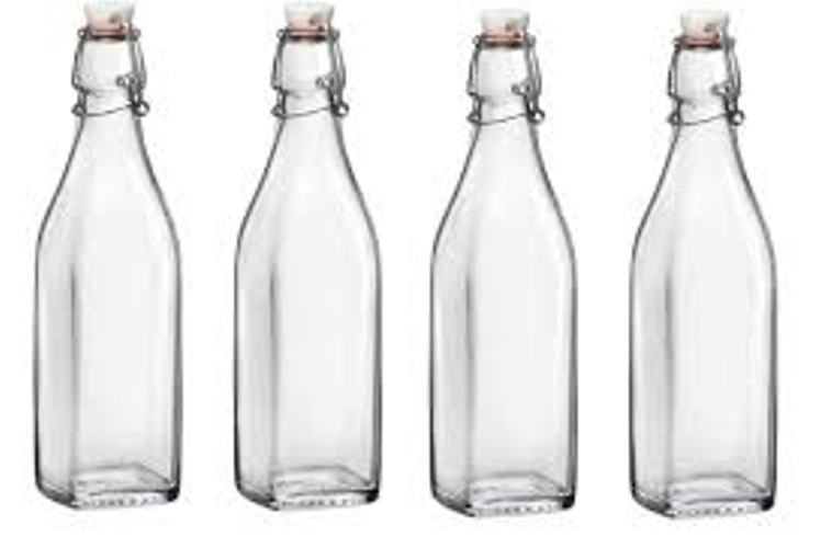 Guru Overseas Square glass cork bottle, for Soda, Soft Drink, Wine, Feature : Good Quality, Perfect Shape
