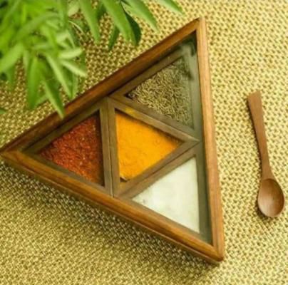 Polished wooden spice box, Size : 8x8x2.5 Inch