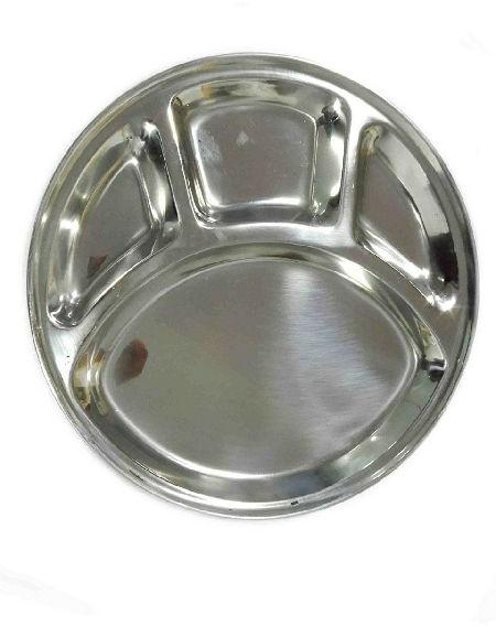 Round Polished stainless steel compartment plate, for Food Serving, Pattern : Plain