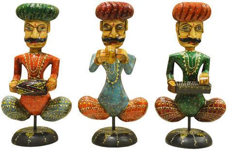 Pushpam Arts Wooden Handicraft Musician, for Decoration, Color : Multi Colour