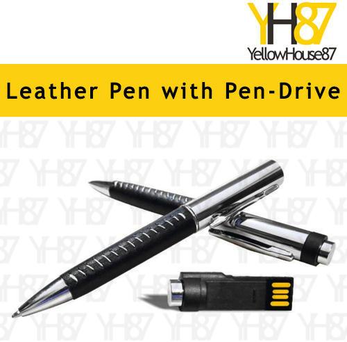 Blue Leather Pen with Pen-Drive