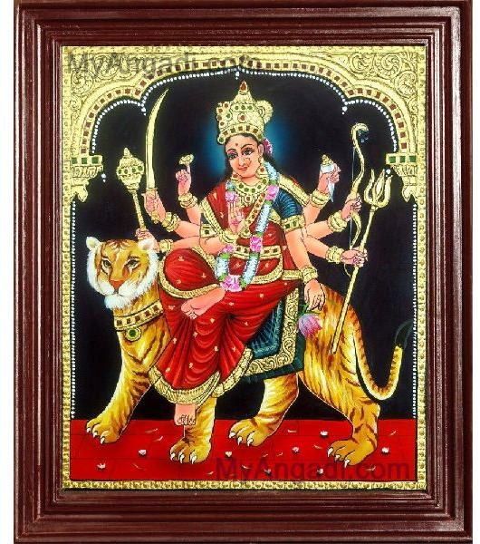 Polished Durga Devi Tanjore Painting, Packaging Type : Carton Box