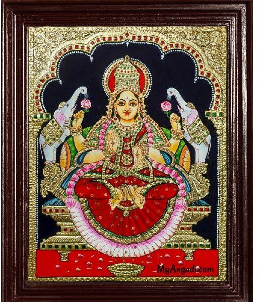 Polished Gaja Lakshmi Tanjore Painting, Packaging Type : Carton Box