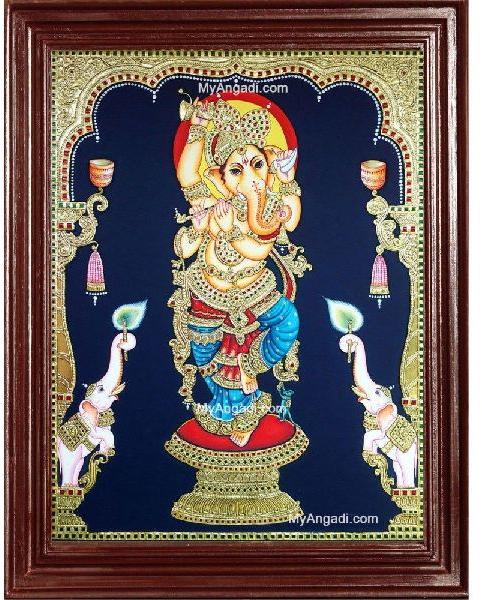 Ganesha with Left Trunk Tanjore Painting, Packaging Type : Carton Box