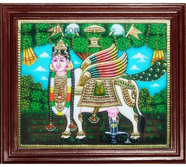 Polished Kamadhenu Tanjore Painting, Packaging Type : Carton Box