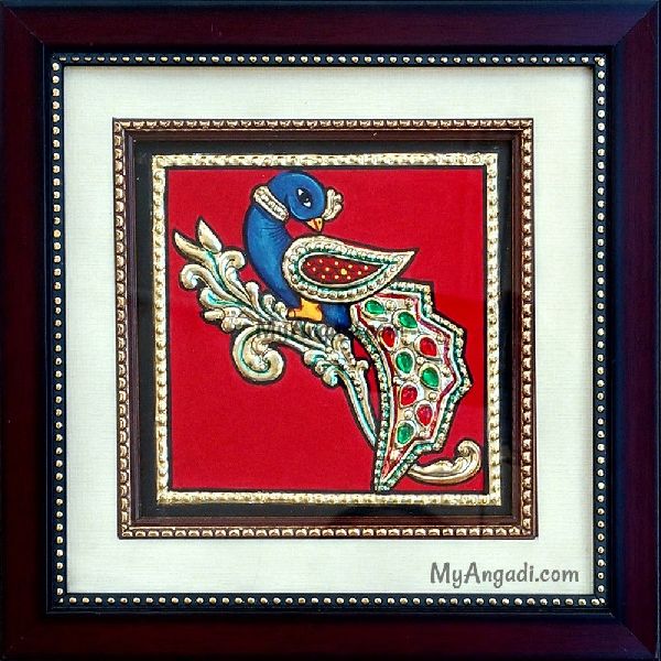 Polished Peacock Tanjore Painting, Packaging Type : Carton Box