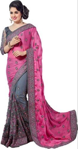 Border Georgette Net Saree, Occasion : Party Wear