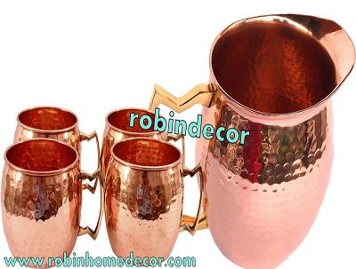 Round Copper Jug & Mule Mug Set, for Drinkware, Style : Antique