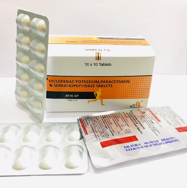 Diclofenac Potassium, Paracetamol & Serratiopeptidase Tablets, for Clinical, Hospital, Personal