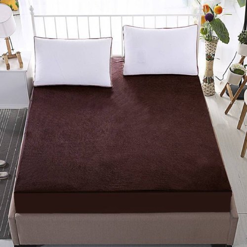 Kavita Creation Plain Terry Cotton waterproof mattress protector, Color : Brown