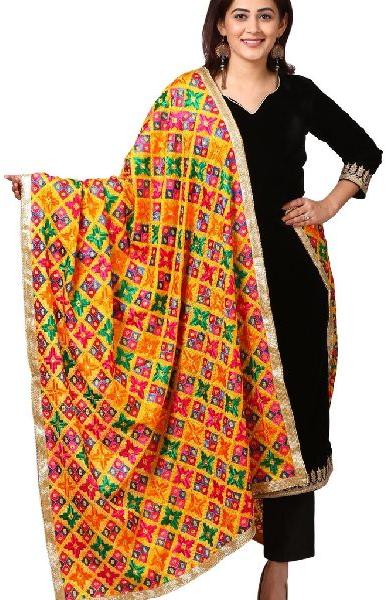 Embroidered Chiffon phulkari dupatta, Feature : Anti-Wrinkle, Easily Washable, Shrink Resistance