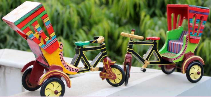 Wooden Cycle Rickshaw Toy, Color : Multicolor