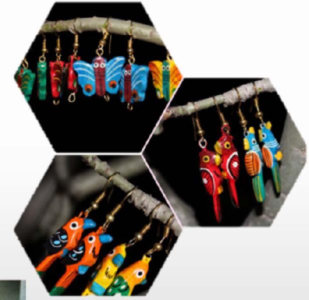 Polished Wooden Hand Painted Earrings, Packaging Type : Plastic Packet