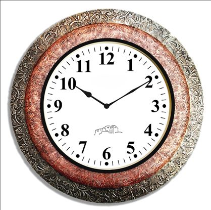Wooden White Metal & Copper Wall Clock