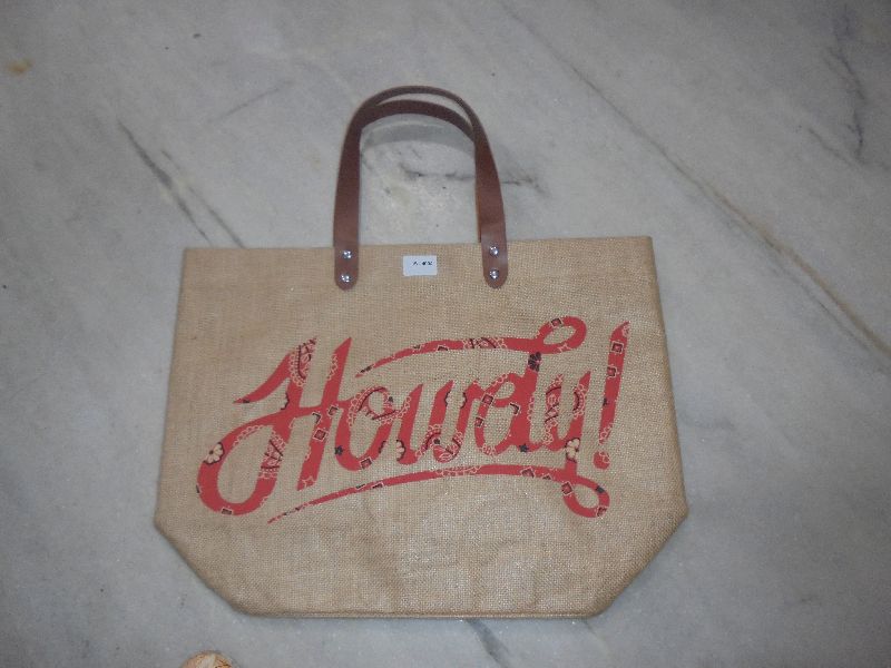 Jute bag with brown rexine handle