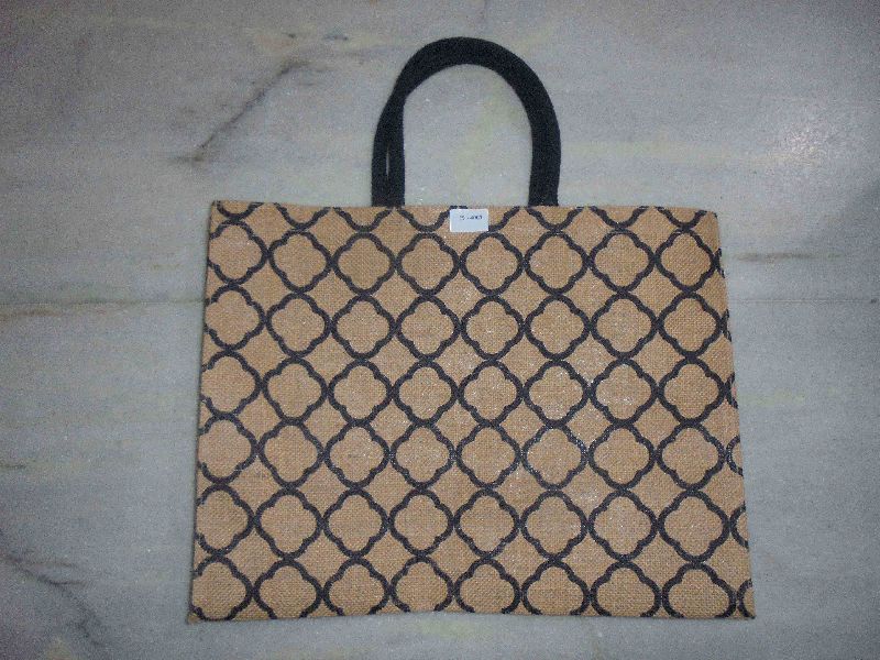 Printed jute bag with black Luxury soft cotton handle