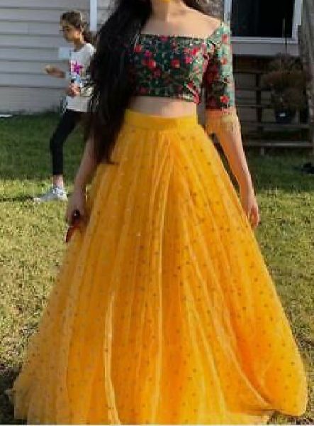 Printed Crop Top with Lehenga, Size : M, S, XL