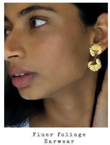 Himani Suhi Polished Contemporary Brass Fluer Foliage Earrings, Gender : Women