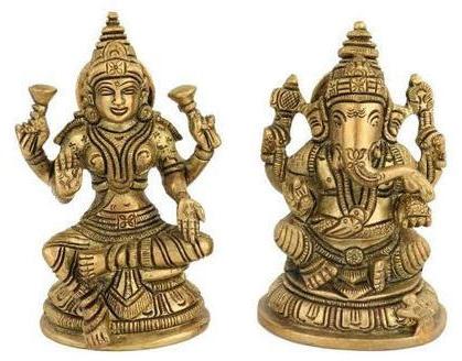 Brass Laxmi Ganesh Idol, for Worship, Style : Antique
