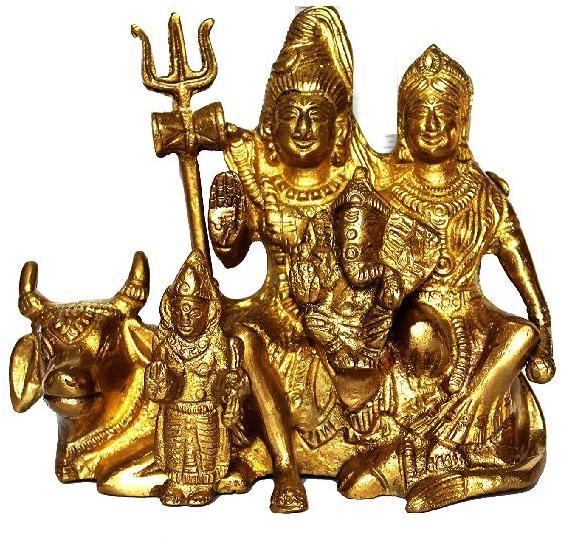 Polished Brass Shiv Parivar Idol, for Home, Office, Shop, Style : Antique