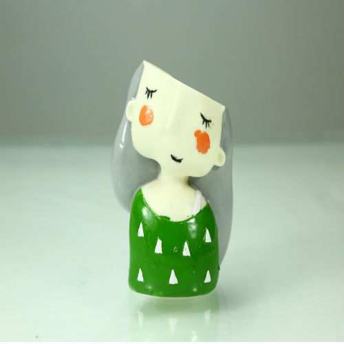 Painted Shy Girl Resin Pot, Color : Green, Yellow, Blue