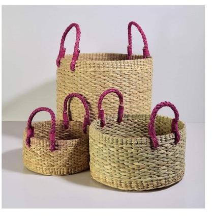 Round Kauna Grass Storage Basket, Color : Brown