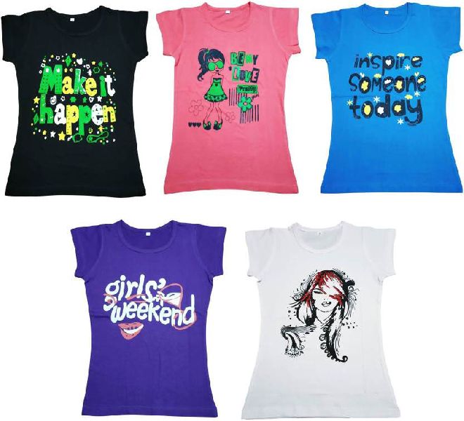 Printed Cotton Girls Half Sleeve T-Shirts, Size : M, XL, XXL