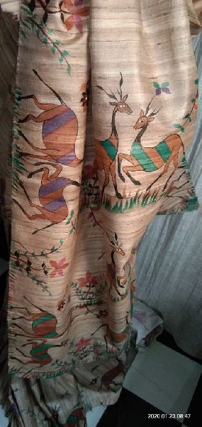 Tussar Ghicha Hand Painted Saree, Technics : Handloom