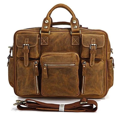Multi Pocket Leather Briefcase Messenger Bag, for Travel, Style ...