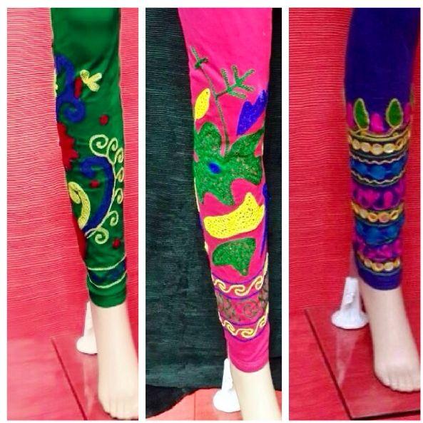 Cotton Ladies Embroidered Leggings, Size : Xl, Color : Multi Color at ...