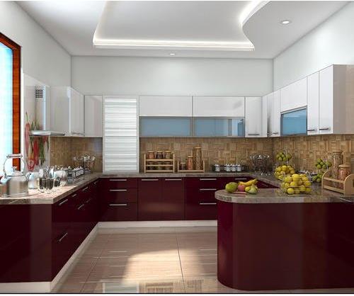 Teak Woos MDF Polished G Shaped Modular Kitchen, for Home, Hotel, Motel, Design : Designer, Fancy