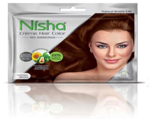 Nisha Crème Brown Hair Color, for Parlour, Personal, Packaging Type : Plastic Packet