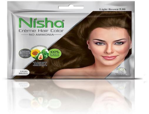 Nisha Crème Light Brown Hair Color, for Parlour, Personal, Packaging Type : Plastic Packet