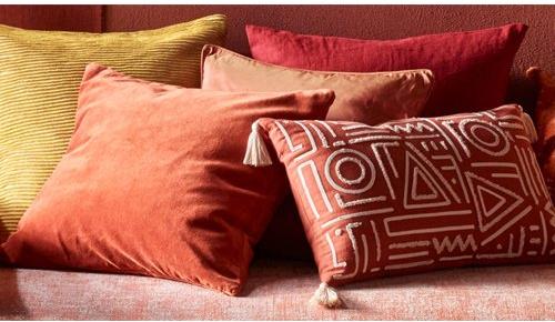 Square Rectangular Embroidered Linen Cushions, Color : Orange, Yellow, Maroon 