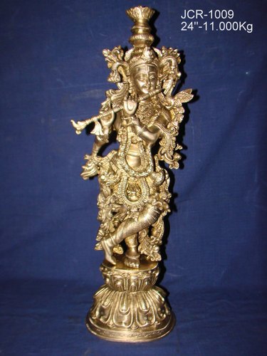 Brass Krishna Statues, Color : Golden