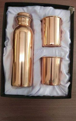 Round Copper Plain Bottle & Glass Set