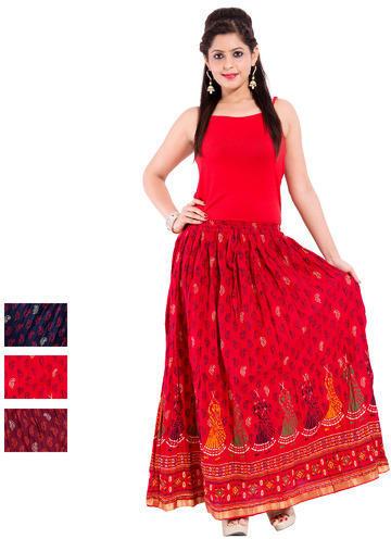Decot Paradise Cotton Printed Long Skirt, Pattern : Jaipuri Figures