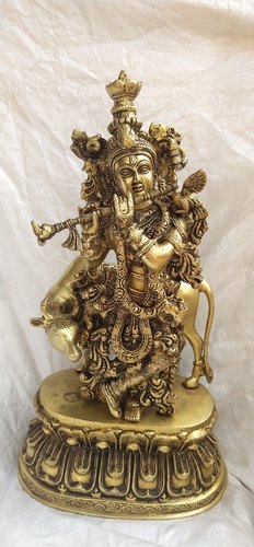 Krishna Brass Statues, Color : Golden