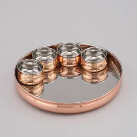 Polished Copper Thali Set, Shape : Round