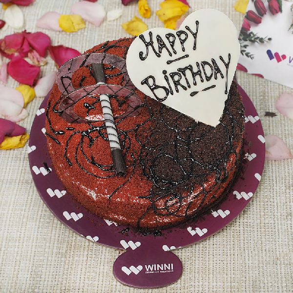 Birthday Fusion Red Velvet And Chocolate Cake
