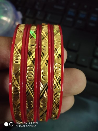 Round Brass Designer Bangles, Color : Golden