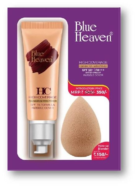 High Coverage Foundation With Primer & SPF 50 ! PA+++ (Natural Nude) + Free Beauty Blender