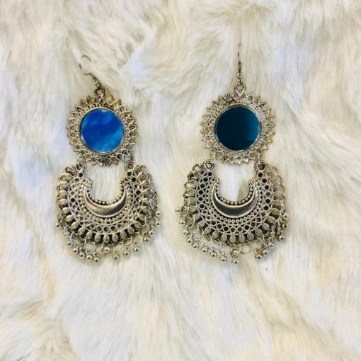 Fashion Oxidized Silver Afghani Tribal Dangler Hook Chandbali Earrings