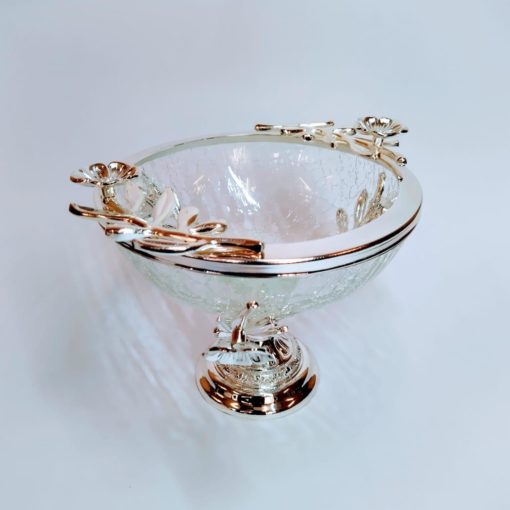 Silver Plated Candy with Glass Bowl, Shape : Oval, Round