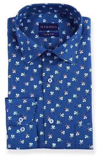 Blue Floral Poplin Printed Shirt