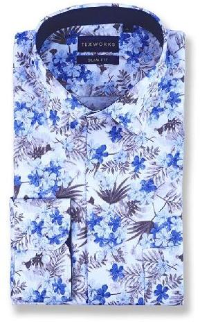 Blue Floral Printed Shirt, Color : Beige