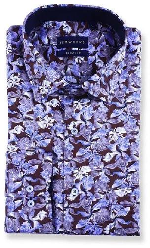 Brown Floral Satin Printed Shirt