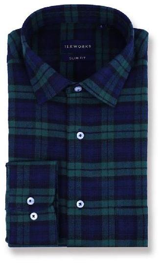 Green Flannel Brushed Check Yarn Dyed Shirt