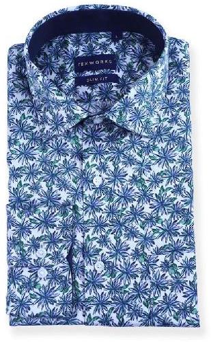 Green Floral Printed Shirt, Color : Blue