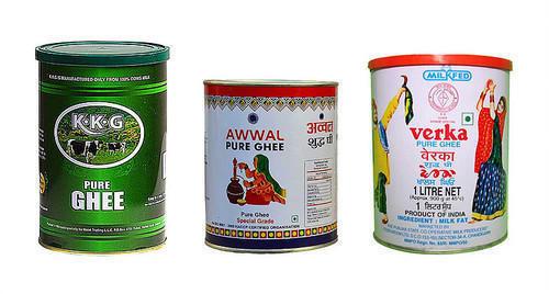 Printed Ghee Tin Container, Shape : Round